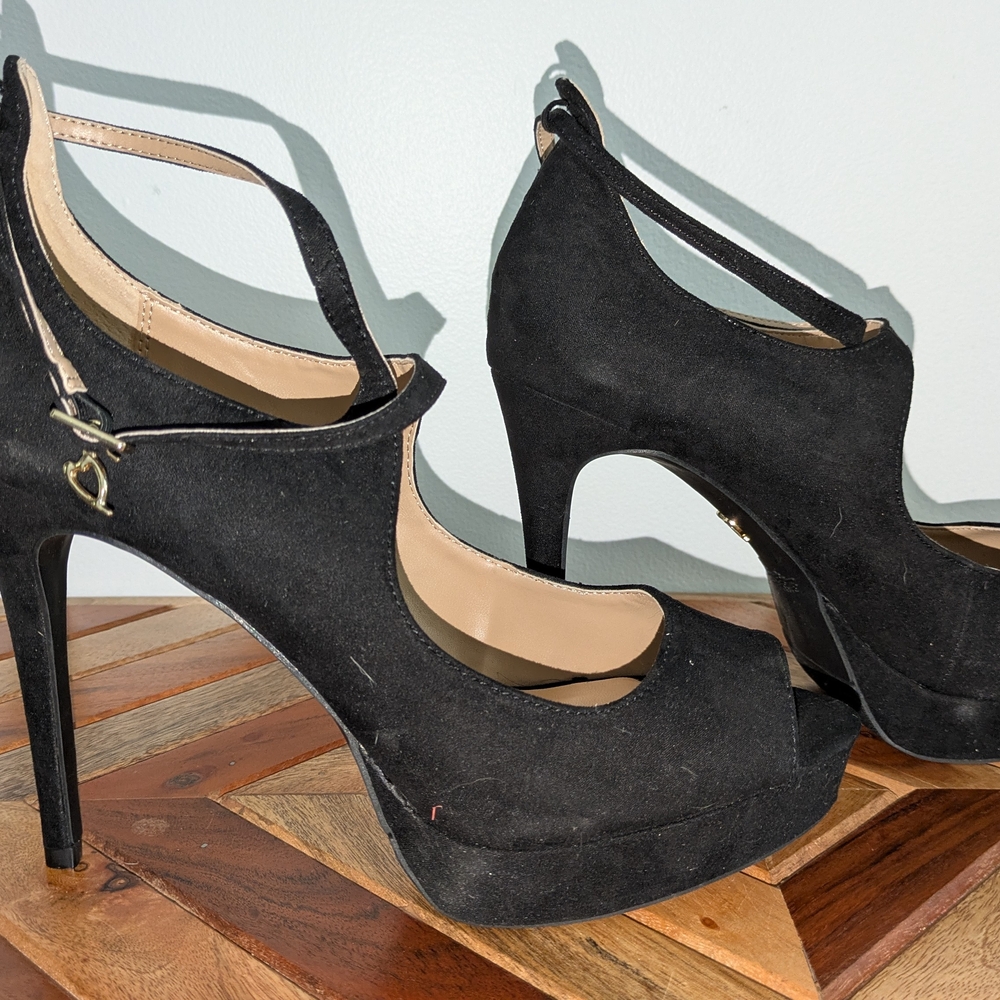 Thalia Sodi Black Peep Toe Strap Heel